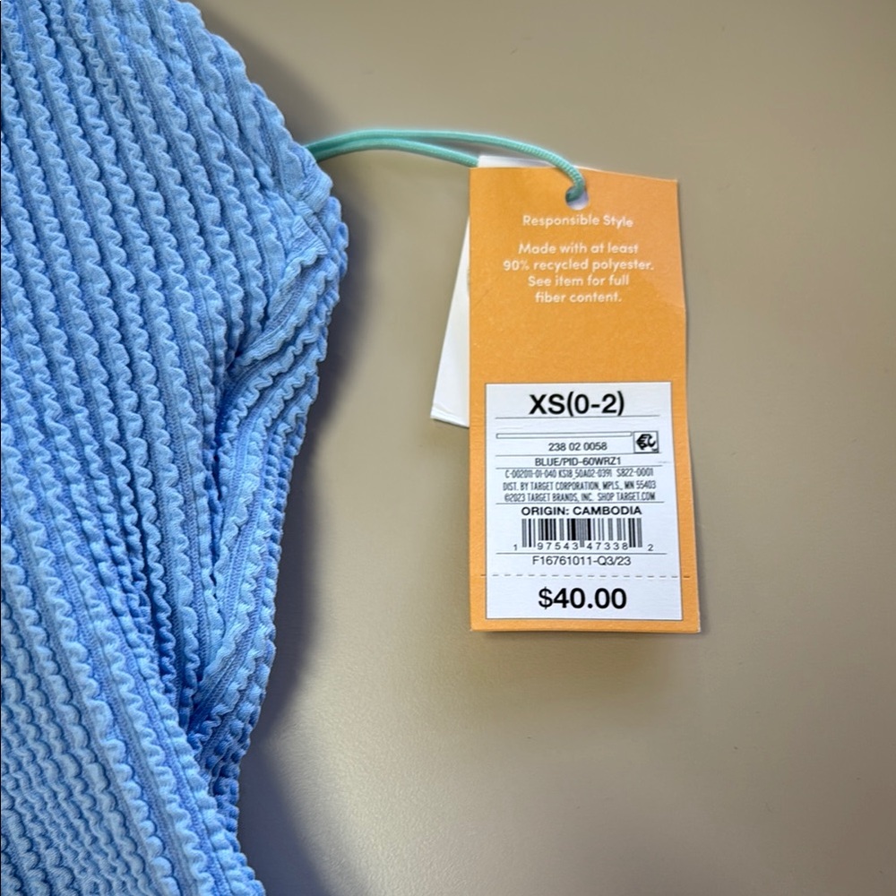 Kona Sol Blue Ribbed One Piece Swimsuit - Picture 4 of 9